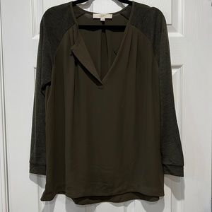 Dark Green Sheer Blouse w/ Heather Green Sleeves